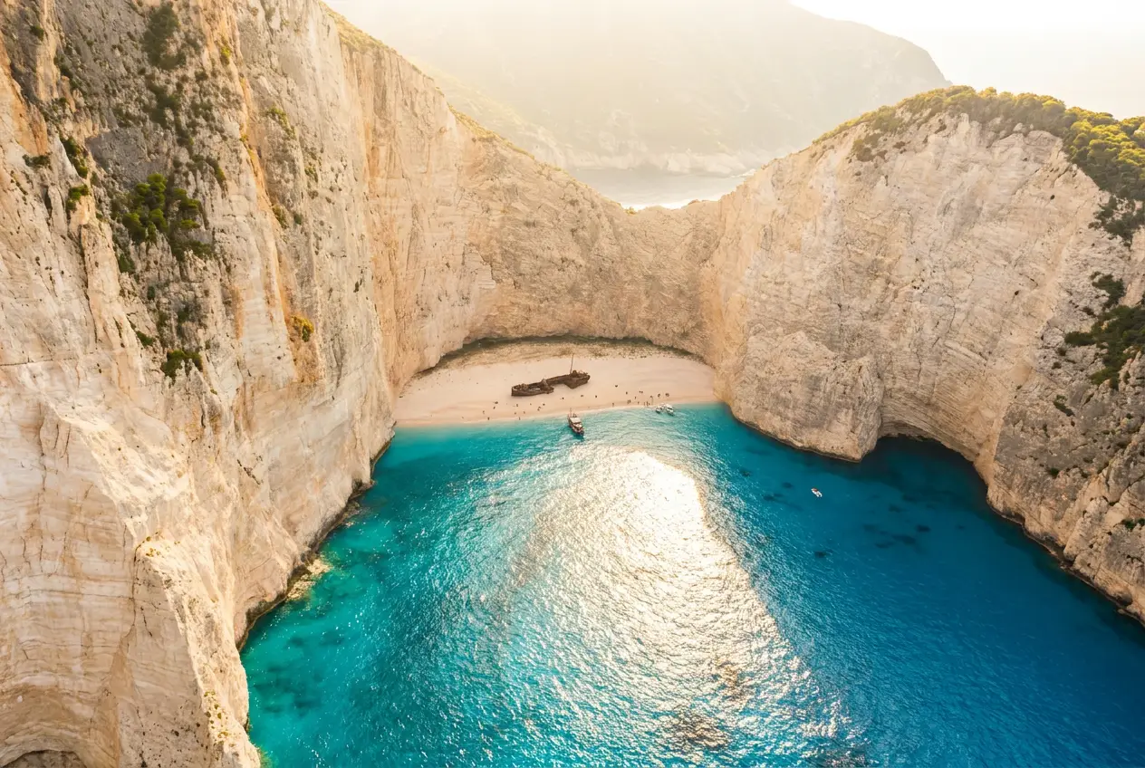 Navagio shipwreck beach, Zakynthos, from above
